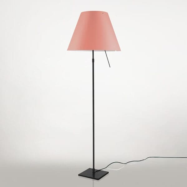 Luceplan COSTANZA D13 t terra stelo telescopico dimmer sensoriale - corpo nero e paralume rosa mistico