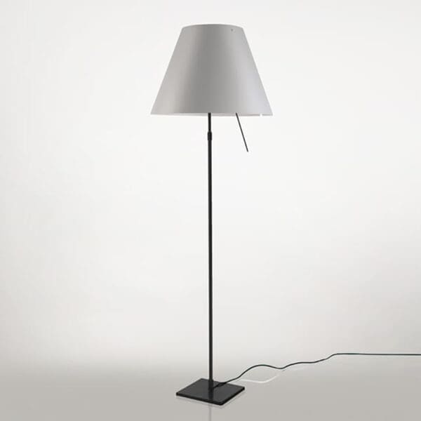 Luceplan COSTANZA D13 t terra stelo telescopico dimmer sensoriale - corpo nero e paralume bianco nebbia