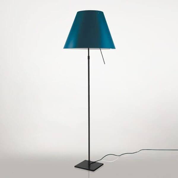 Luceplan COSTANZA D13 t terra stelo telescopico dimmer sensoriale - corpo nero e paralume blu petrolio