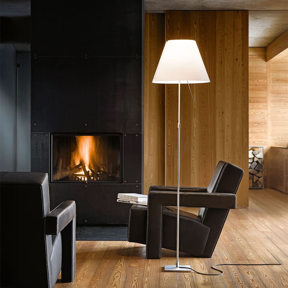 Luceplan COSTANZA D13 tc terra stelo telescopico dimmer sensoriale - completa - corpo alluminio e paralume bianco - immagine 2