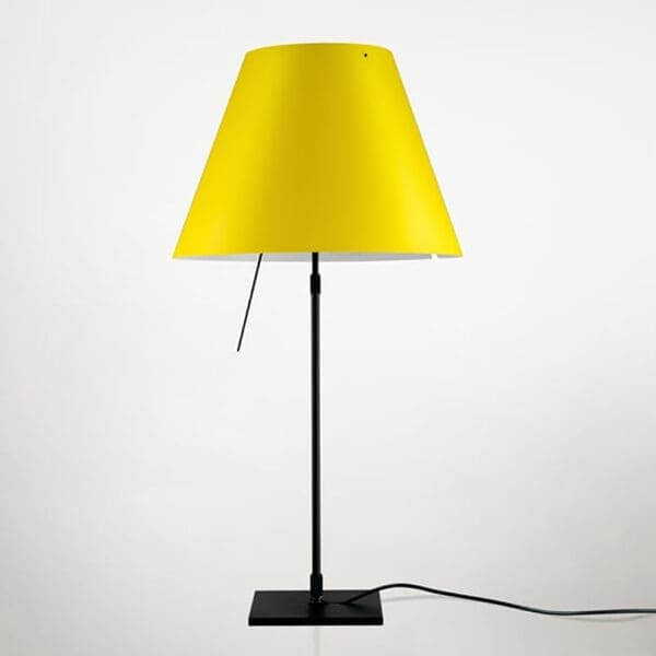 Luceplan COSTANZA D13 tavolo stelo telescopico dimmer sensoriale - corpo nero e paralume giallo vivo