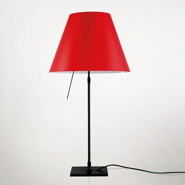 Luceplan COSTANZA D13 table telescopic stem sensorial dimmer - black body and primary red shade