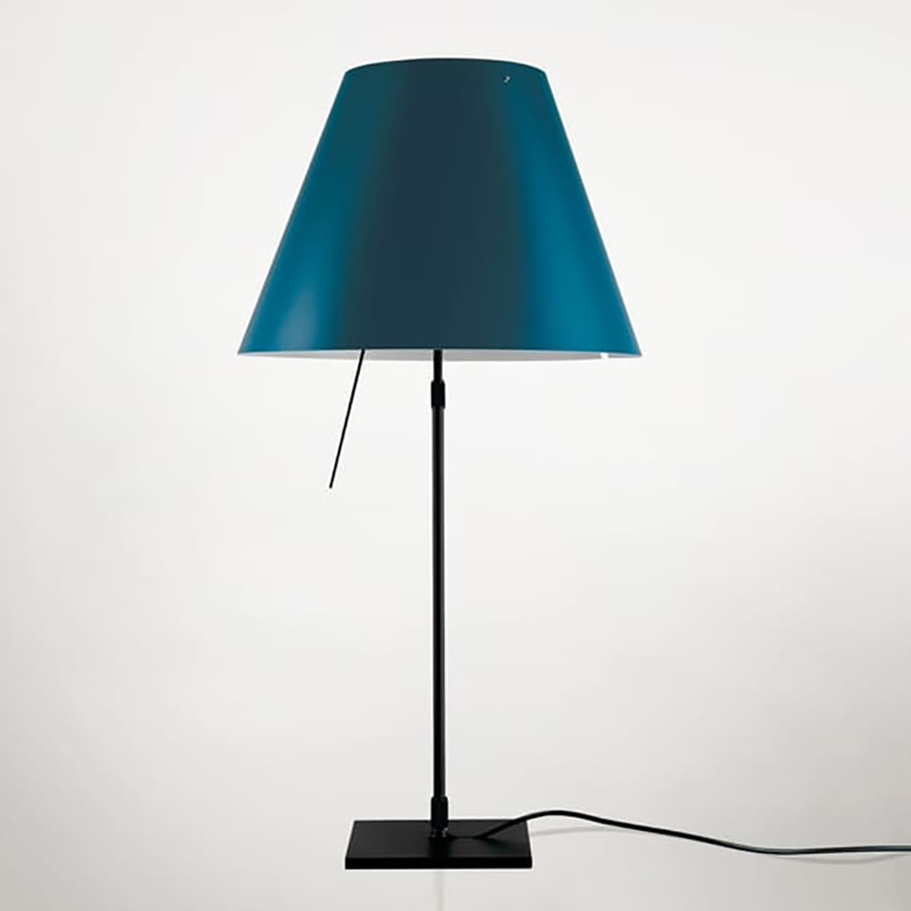 Luceplan COSTANZA D13 tavolo stelo telescopico dimmer sensoriale - corpo nero e paralume blu petrolio