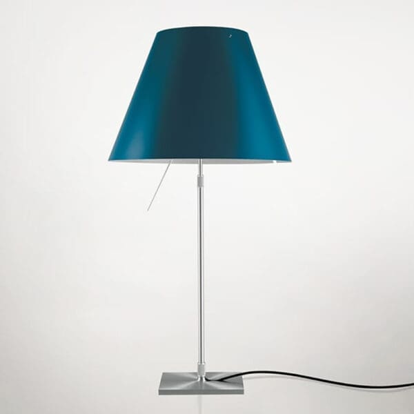 Luceplan COSTANZA D13 table telescopic stem sensorial dimmer - aluminum body and and petrol blue shade
