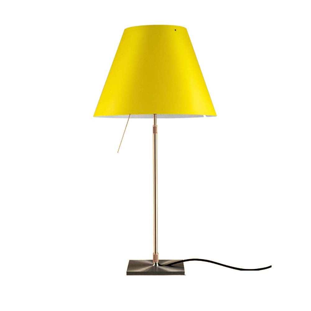 Luceplan COSTANZA D13 table telescopic stem sensorial dimmer - brass body and bright yellow shade
