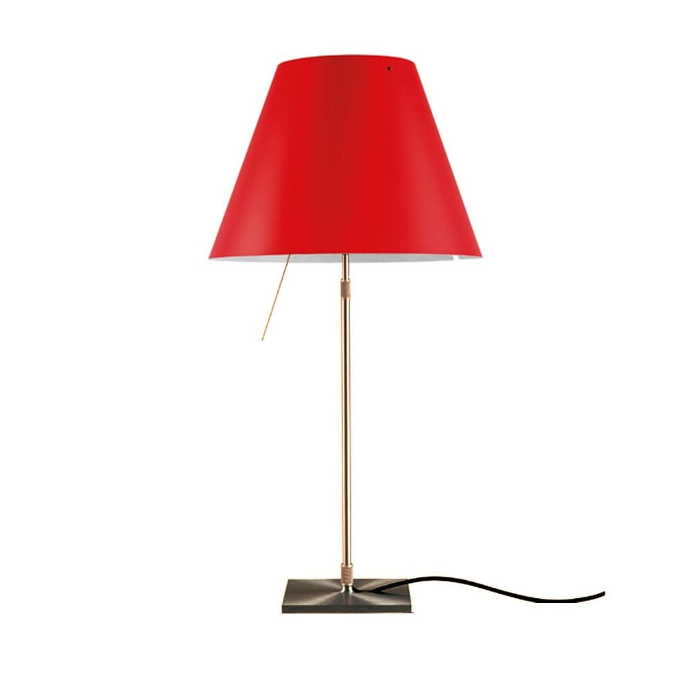 Luceplan COSTANZA D13 table telescopic stem sensorial dimmer - brass body and primary red shade