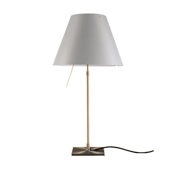 Luceplan COSTANZA D13 table telescopic stem sensorial dimmer - brass body and foggy white shade