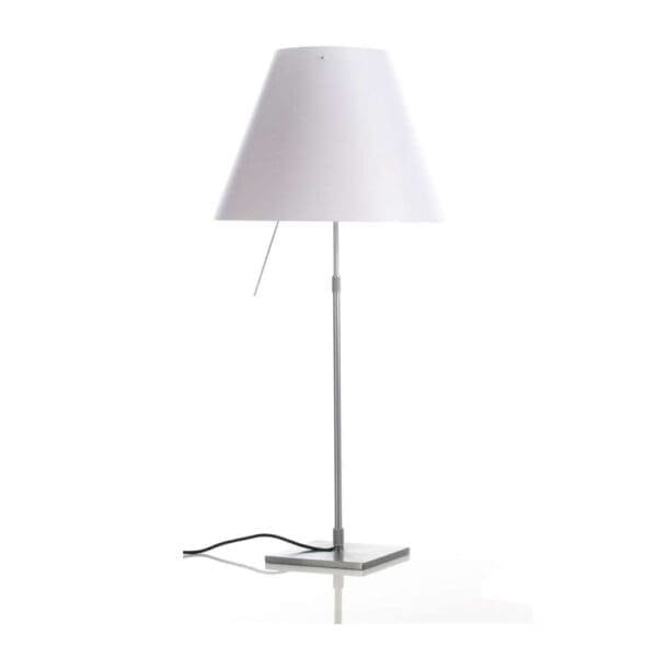 Luceplan COSTANZA table  - telescopic dimmer stem - aluminum base and white lampshade