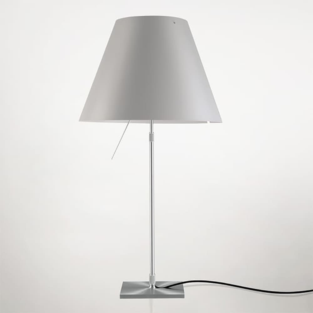 Luceplan COSTANZA D13i table telescopic stem - on/off - aluminum body and foggy white shade