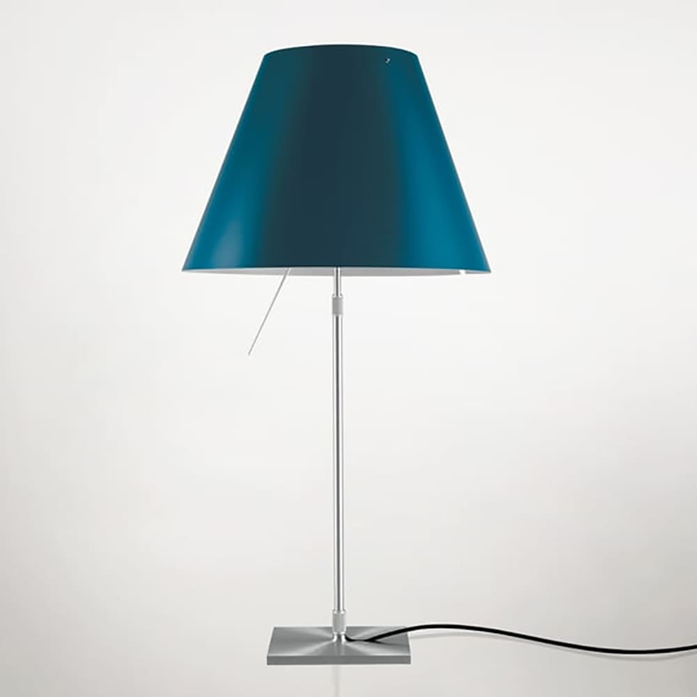Luceplan COSTANZA D13i table telescopic stem - on/off - aluminum body and petrol blue shade