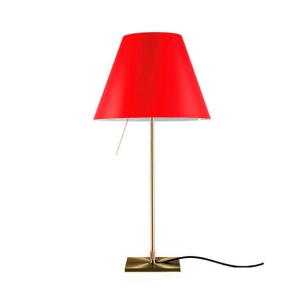 Luceplan COSTANZINA D13pi table - with brass base and primary red shade