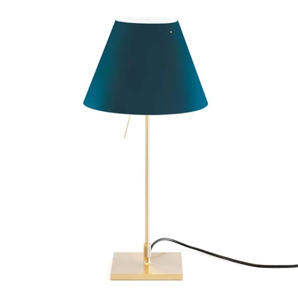 Luceplan COSTANZINA D13pi table - with brass base and petrol blue shade