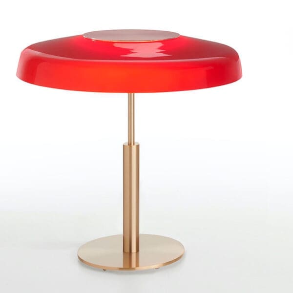 Oluce DORA - tavolo - oro satinato e vetro rosso sabbiato