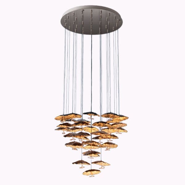 Catellani & Smith GOLD MOON CHANDELIER 20 - Grappolo - base acciaio satinato, schermi nero e foglia oro