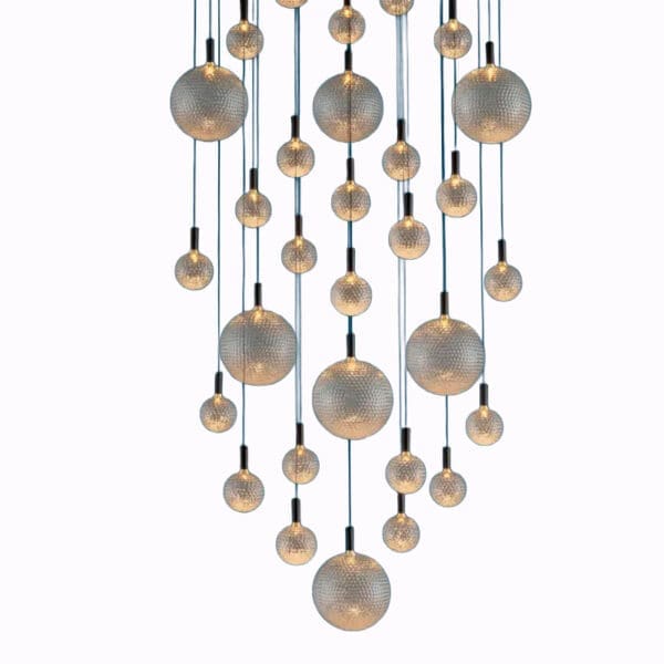 Catellani & Smith PAR 18 CHANDELIER - 25x Ø16 -10xØ8 - acciaio satinato e vetro irregolare trasparente