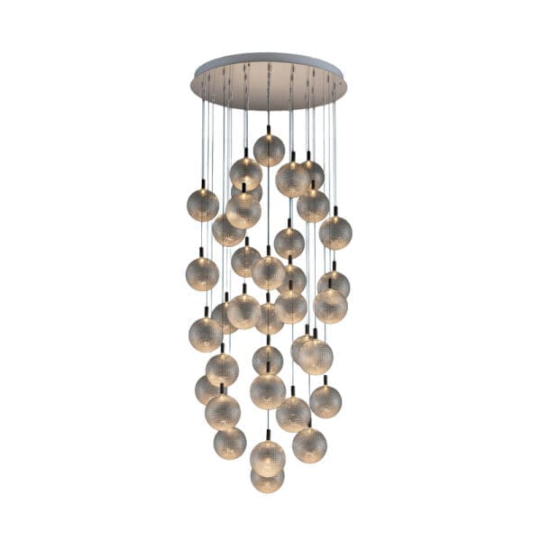 Catellani & Smith PAR 18 CHANDELIER - 35x Ø16- acciaio satinato e vetro irregolare trasparente