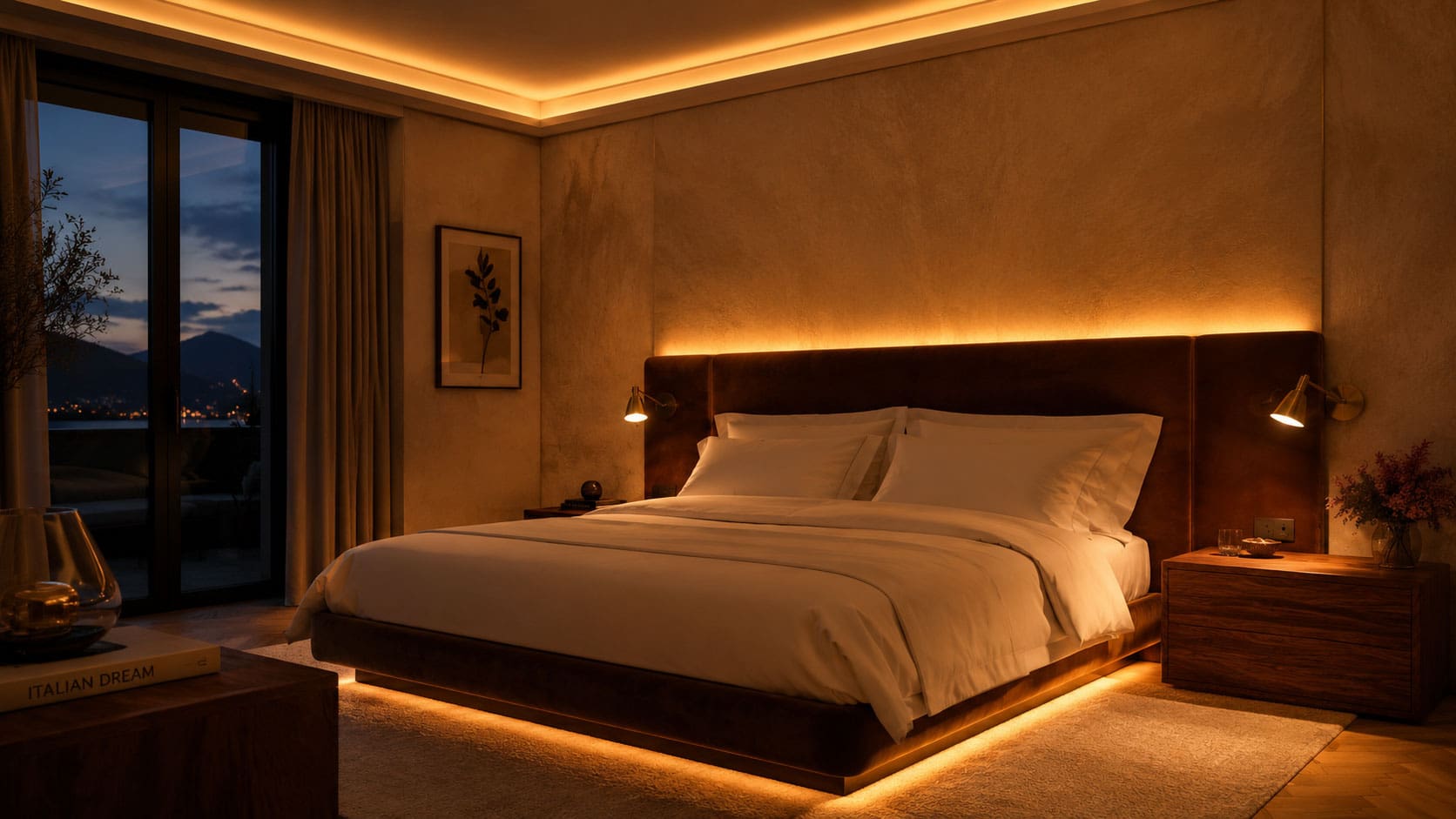Illuminazione multistrato Camera da letto elegante al tramonto